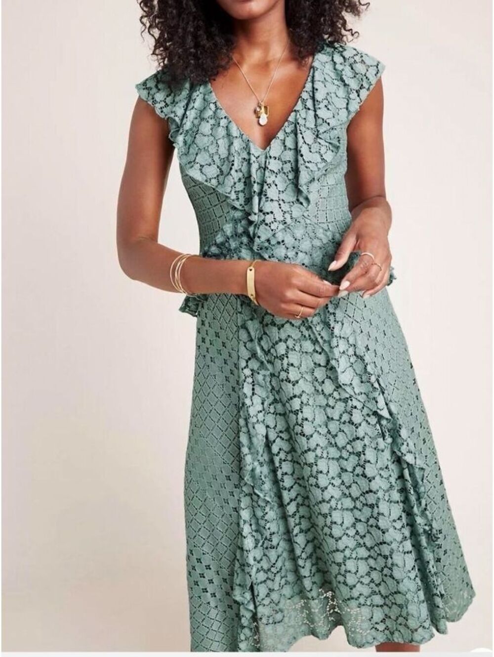 Anthropologie Mint Green Lace High-Low Dress